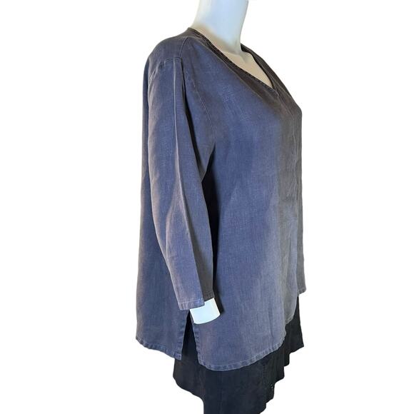 Match Point USA Washed Black 100% Linen Loose 3/4 Sleeve Tunic Top Sz M - Picture 2 of 5